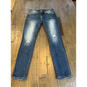 Miss Me Women's Dark Wash Mid-Rise Light Distress Skinny Jeans  Size 29